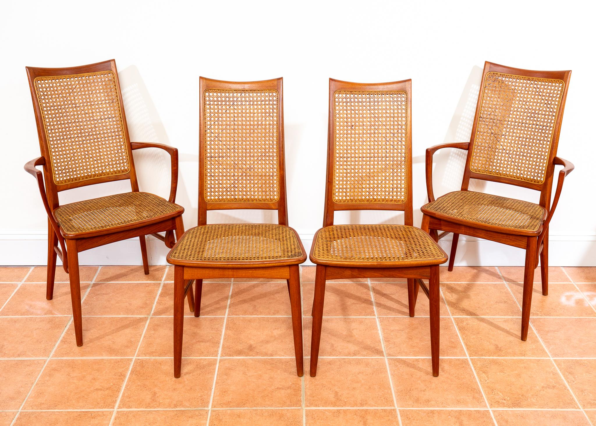 Sedie da pranzo danesi 1960 Teak Niels Koefoed Set di 4 Koefoeds Hornslet Rattan Cane in vendita 7