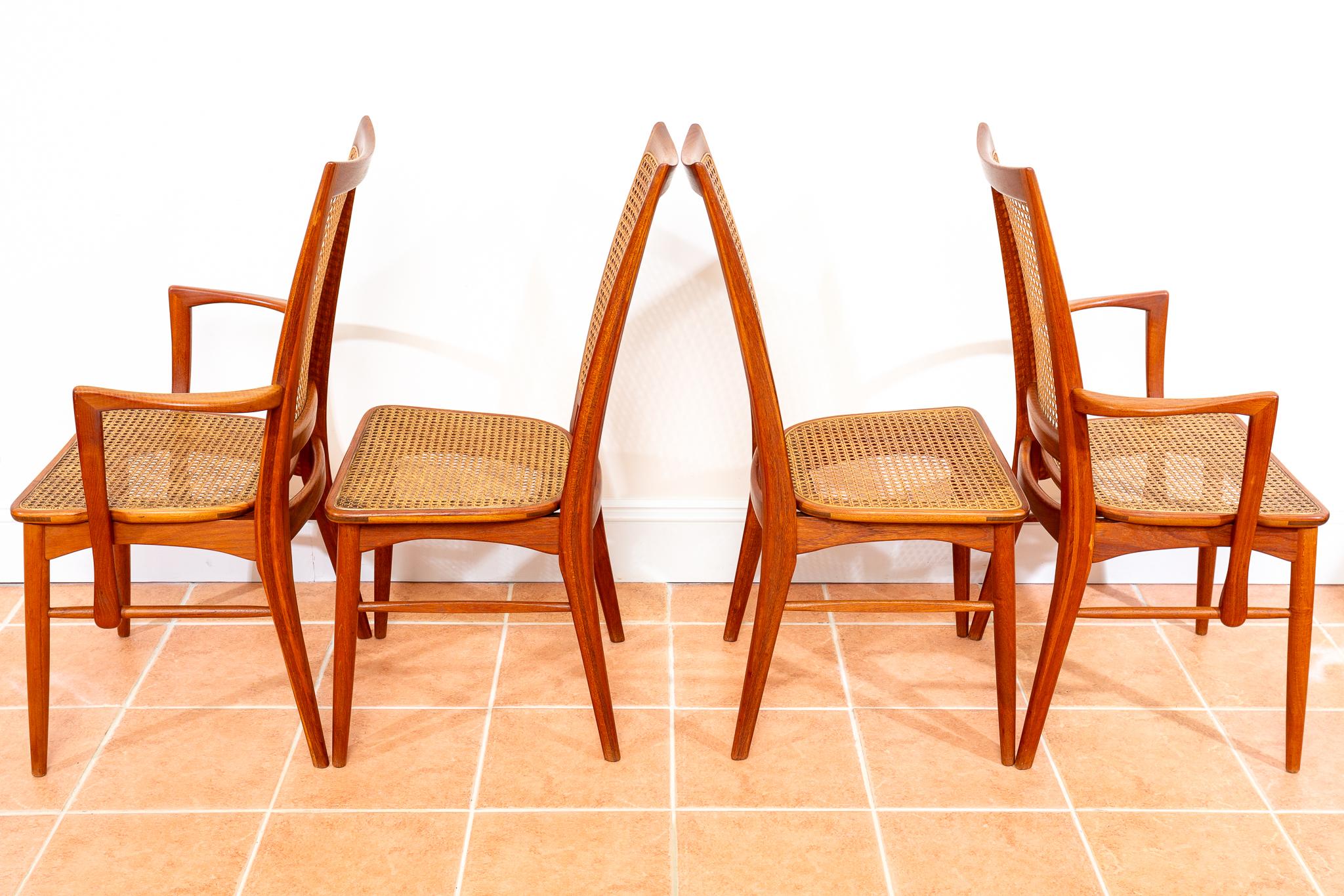 Sedie da pranzo danesi 1960 Teak Niels Koefoed Set di 4 Koefoeds Hornslet Rattan Cane in vendita 8