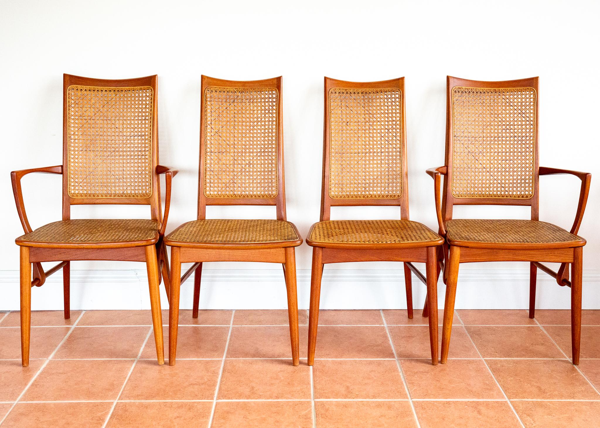 Sedie da pranzo danesi 1960 Teak Niels Koefoed Set di 4 Koefoeds Hornslet Rattan Cane in vendita 10
