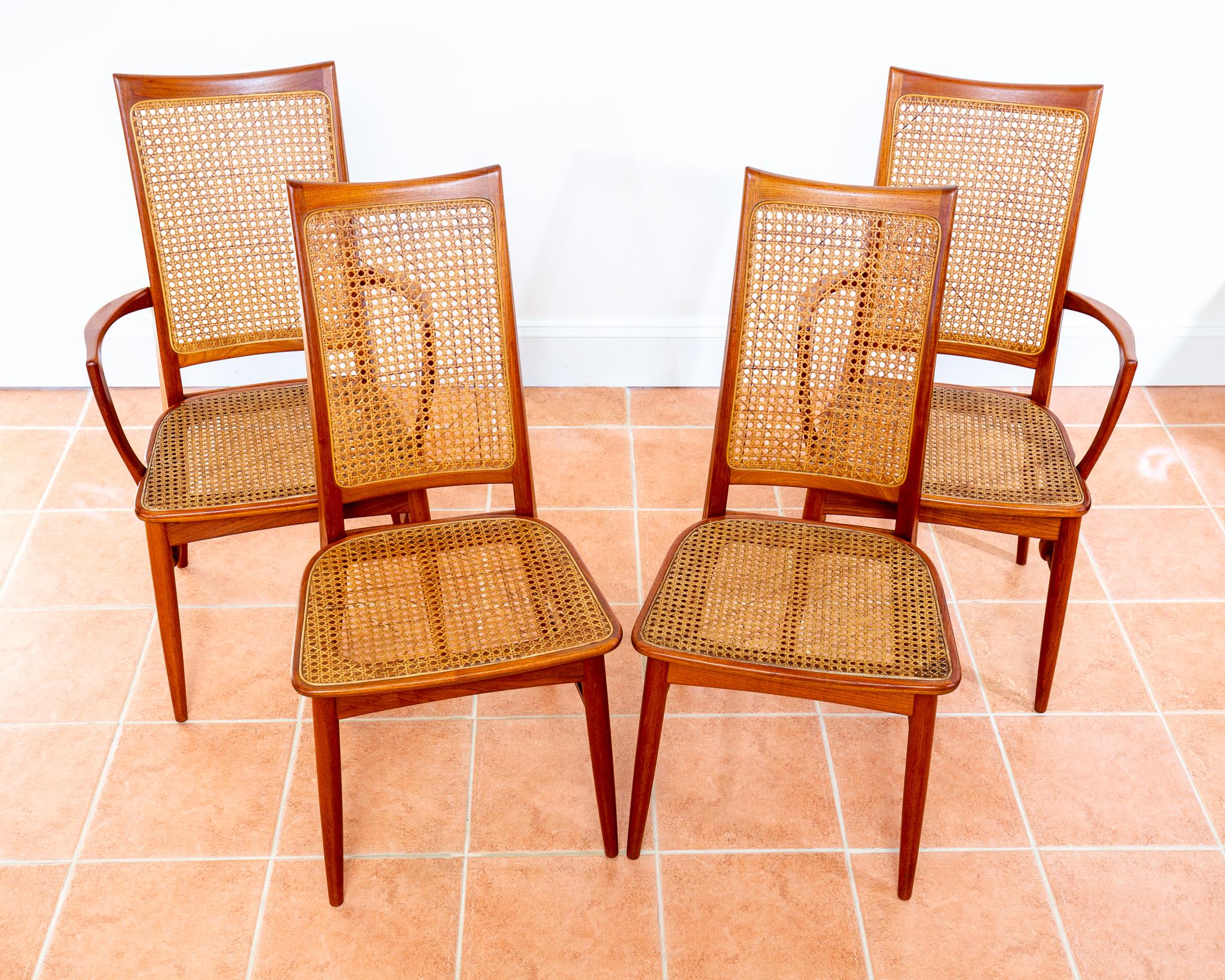 Sedie da pranzo danesi 1960 Teak Niels Koefoed Set di 4 Koefoeds Hornslet Rattan Cane in vendita 11
