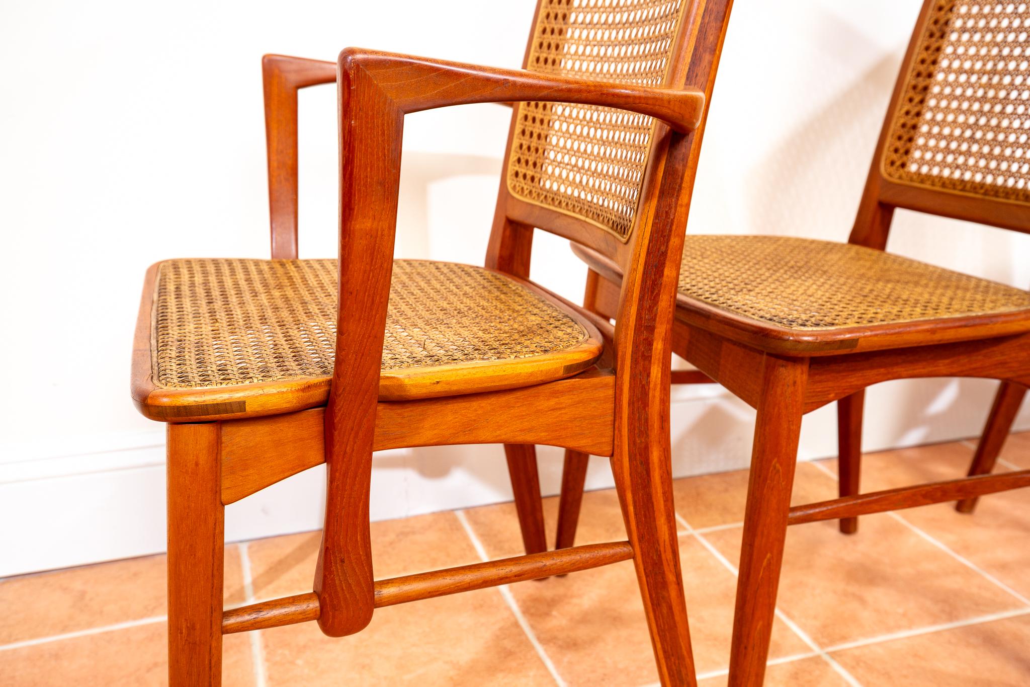 Danese Sedie da pranzo danesi 1960 Teak Niels Koefoed Set di 4 Koefoeds Hornslet Rattan Cane in vendita