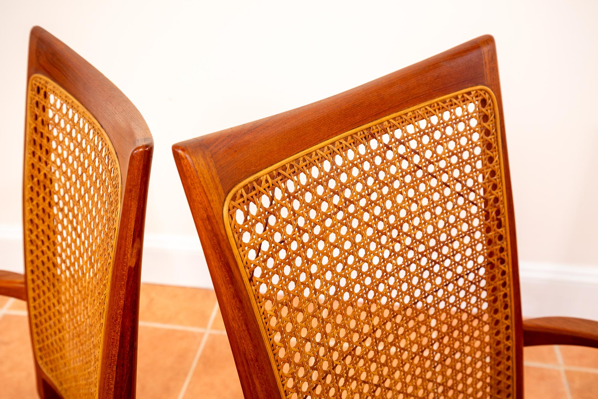 Sedie da pranzo danesi 1960 Teak Niels Koefoed Set di 4 Koefoeds Hornslet Rattan Cane in vendita 1