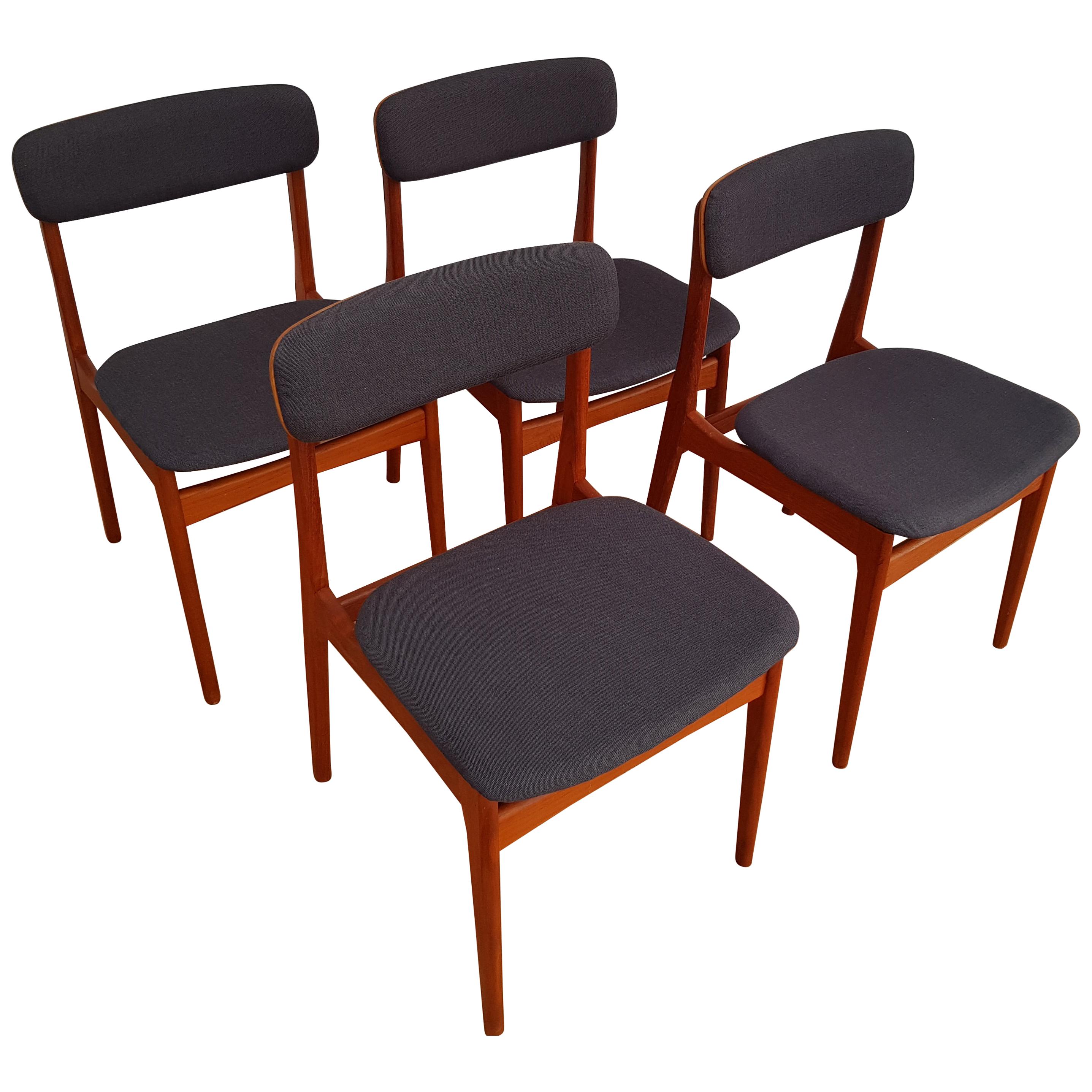 Danish Dining Chairs, Cotton, Teakwood, 1970s, Completely Restored For Sale