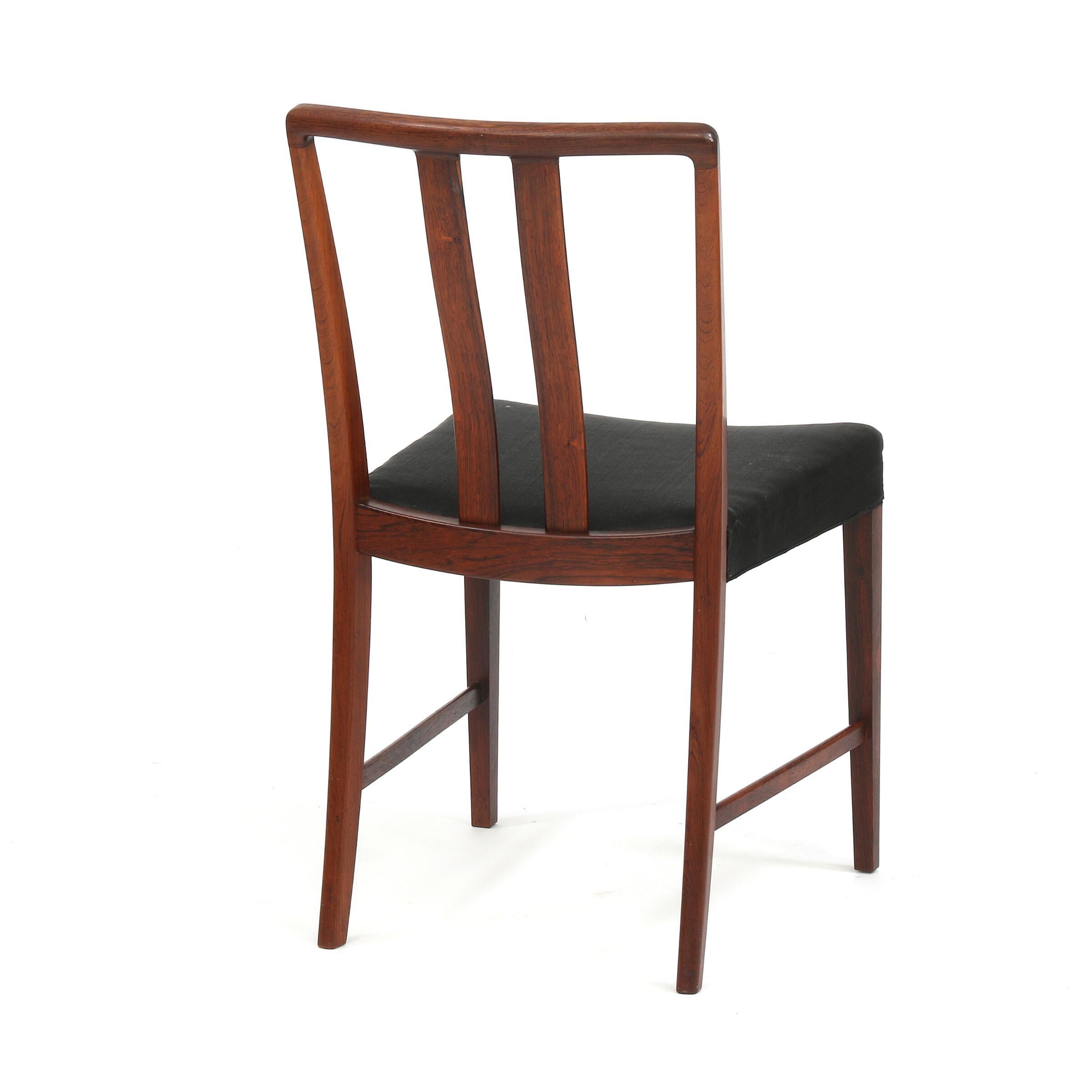 Peder Pedersen: Set of seven dining chairs of Brazilian rosewood. Seat upholstered with horse hair. Manufactured by Peder Pedersen. Probably desiogned by erik Kolling Andersen, given there close collboration. 

CITES certificate available for