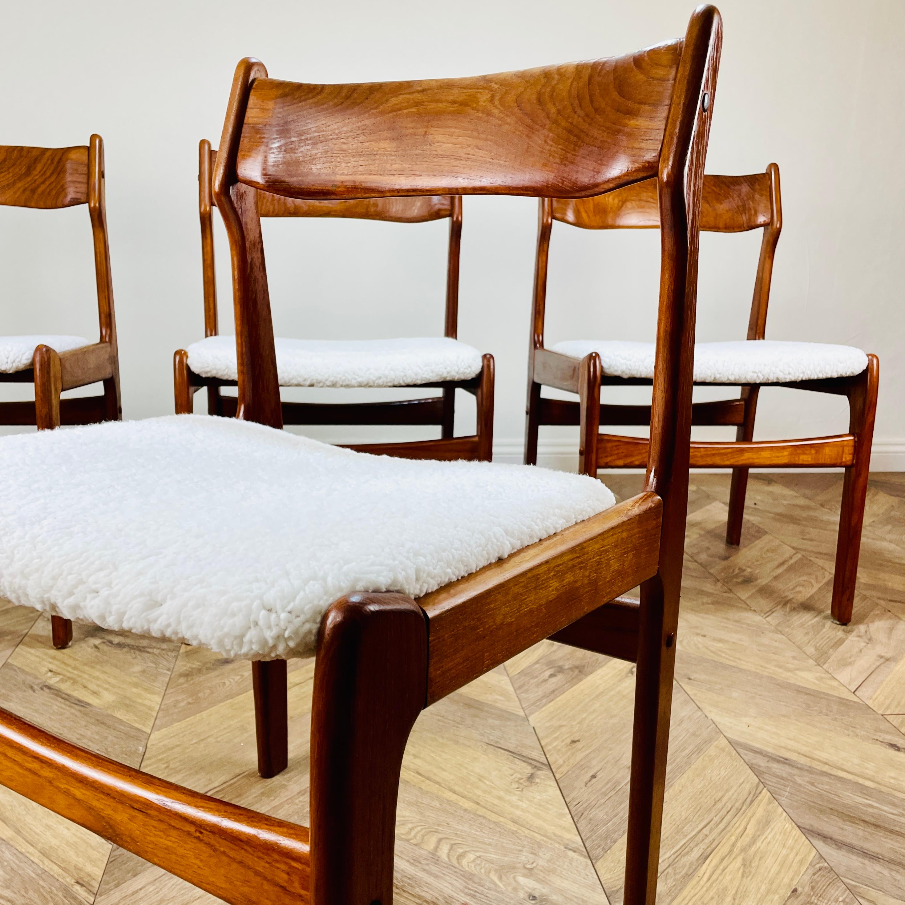 Bouclé Danish Dining Chairs, Erik Buch Inspired, 1970s, Set of 4