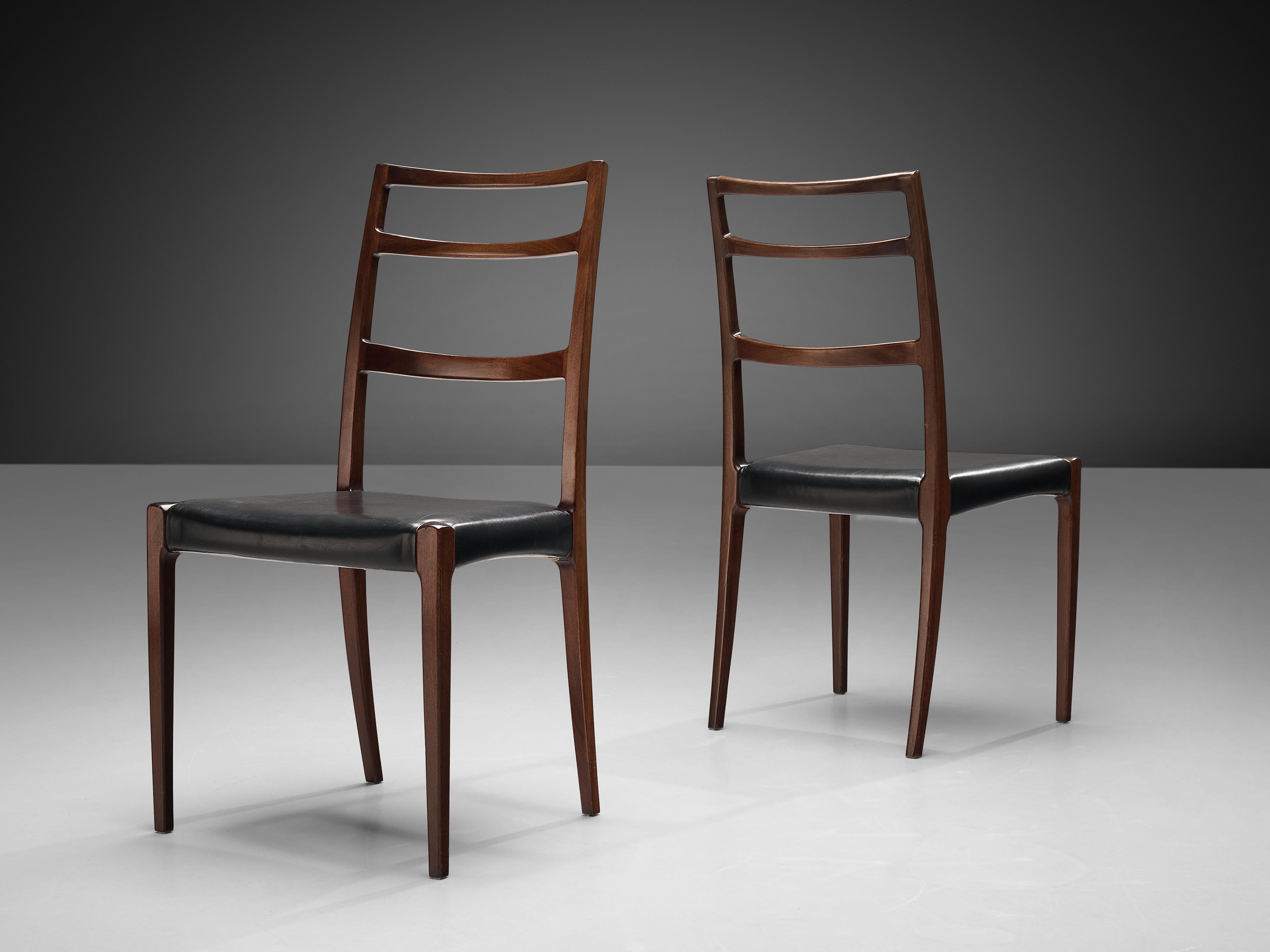 Danish Set of Five Dining Chairs in Black Leather and Mahogany 4
