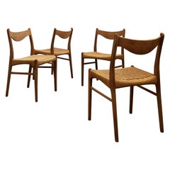 Danish Dining Chairs in Oak and Paper Cord, Set of 4