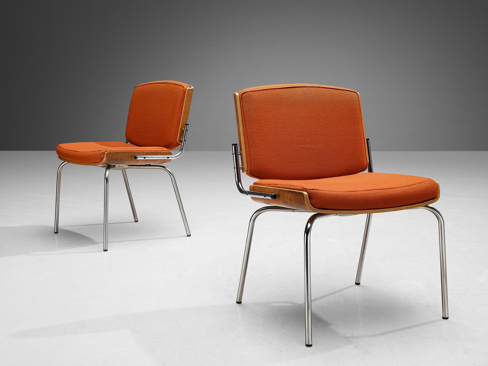 Danish Dining Chairs in Oak and Red Upholstery For Sale 1