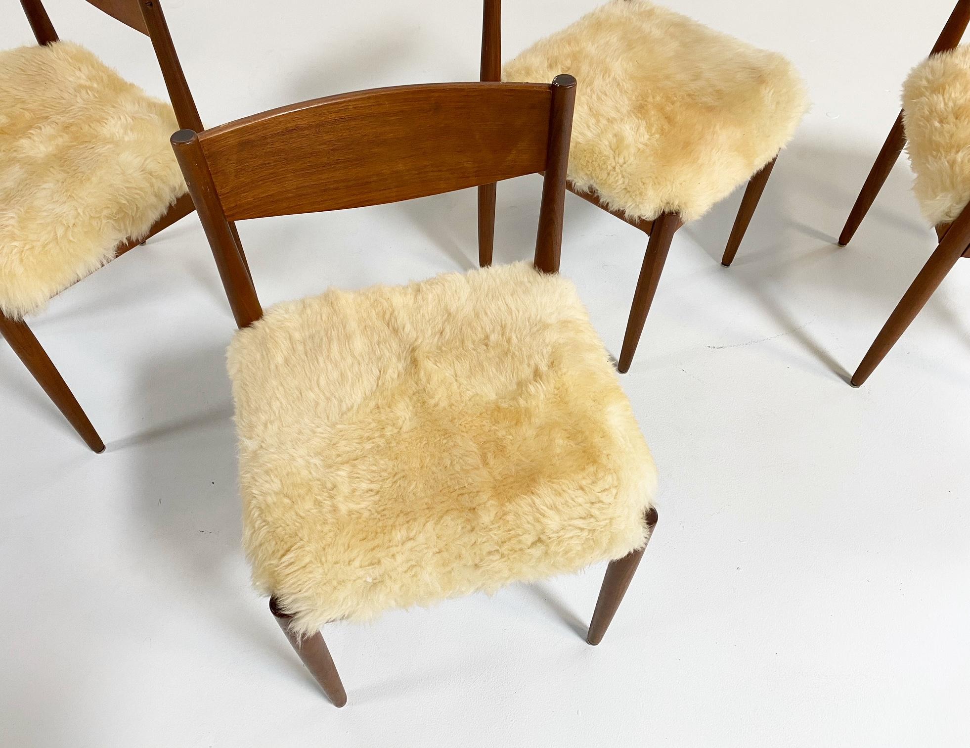 The classic Danish dining chair. These originally had the Danish cording on the seats but it was all way too far gone to save. So we added sheepskin instead! This is such a simple yet modern frame. The sheepskin is our cozy, low-pile Texas sheepskin