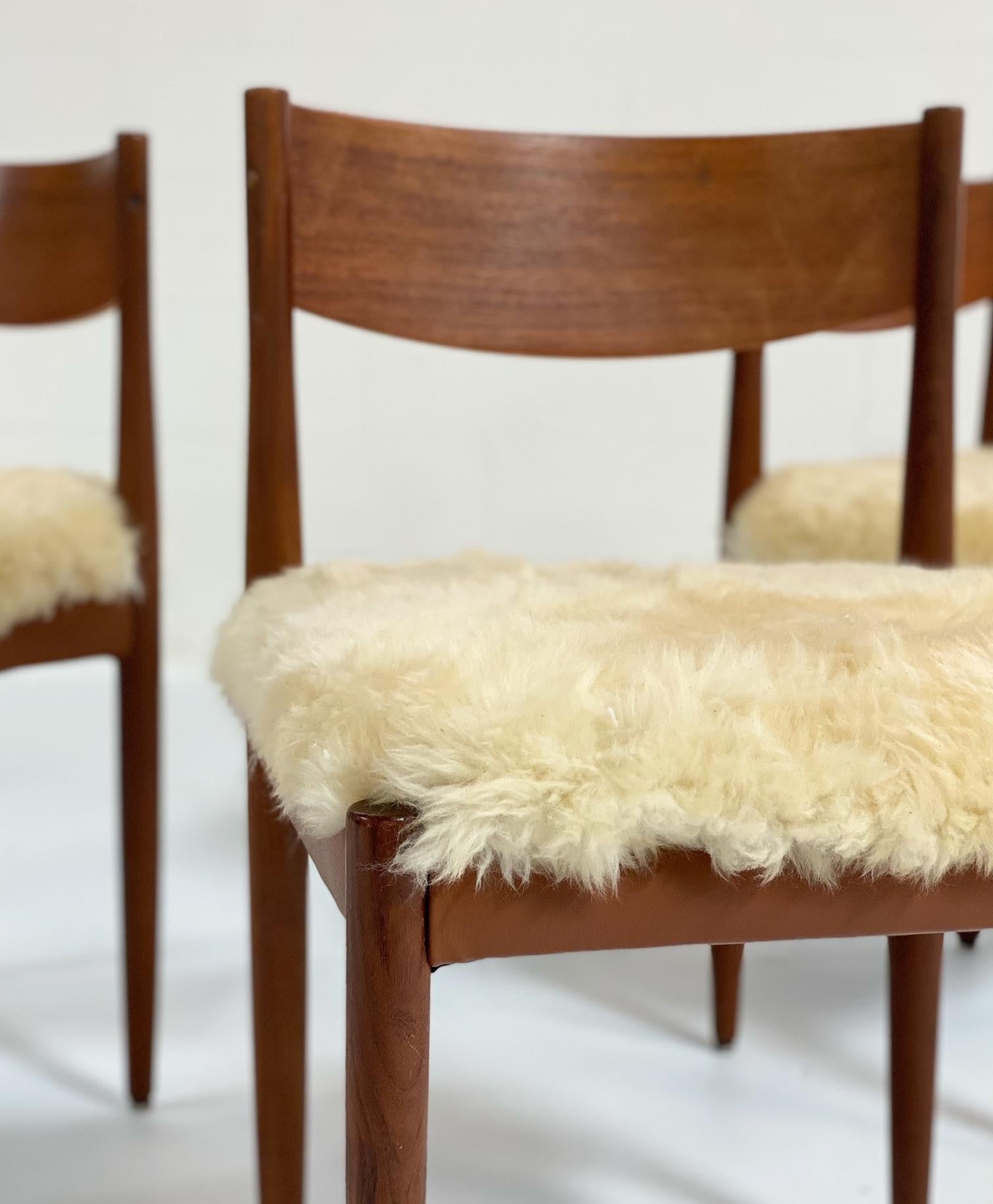 Scandinavian Danish Dining Chairs in Sheepskin, Set of 4
