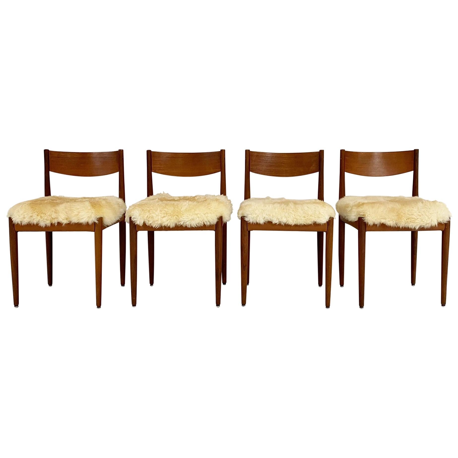 Danish Dining Chairs in Sheepskin, Set of 4