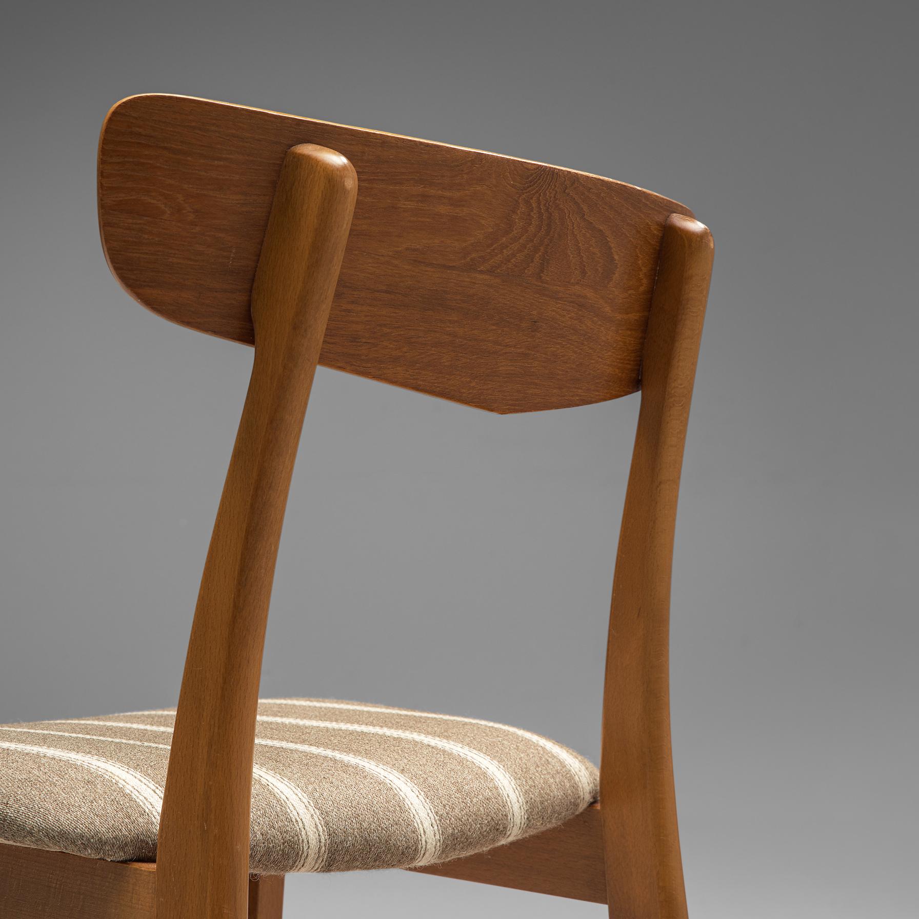 Mid-20th Century Danish Dining Chairs in Teak and Beige Striped Upholstery