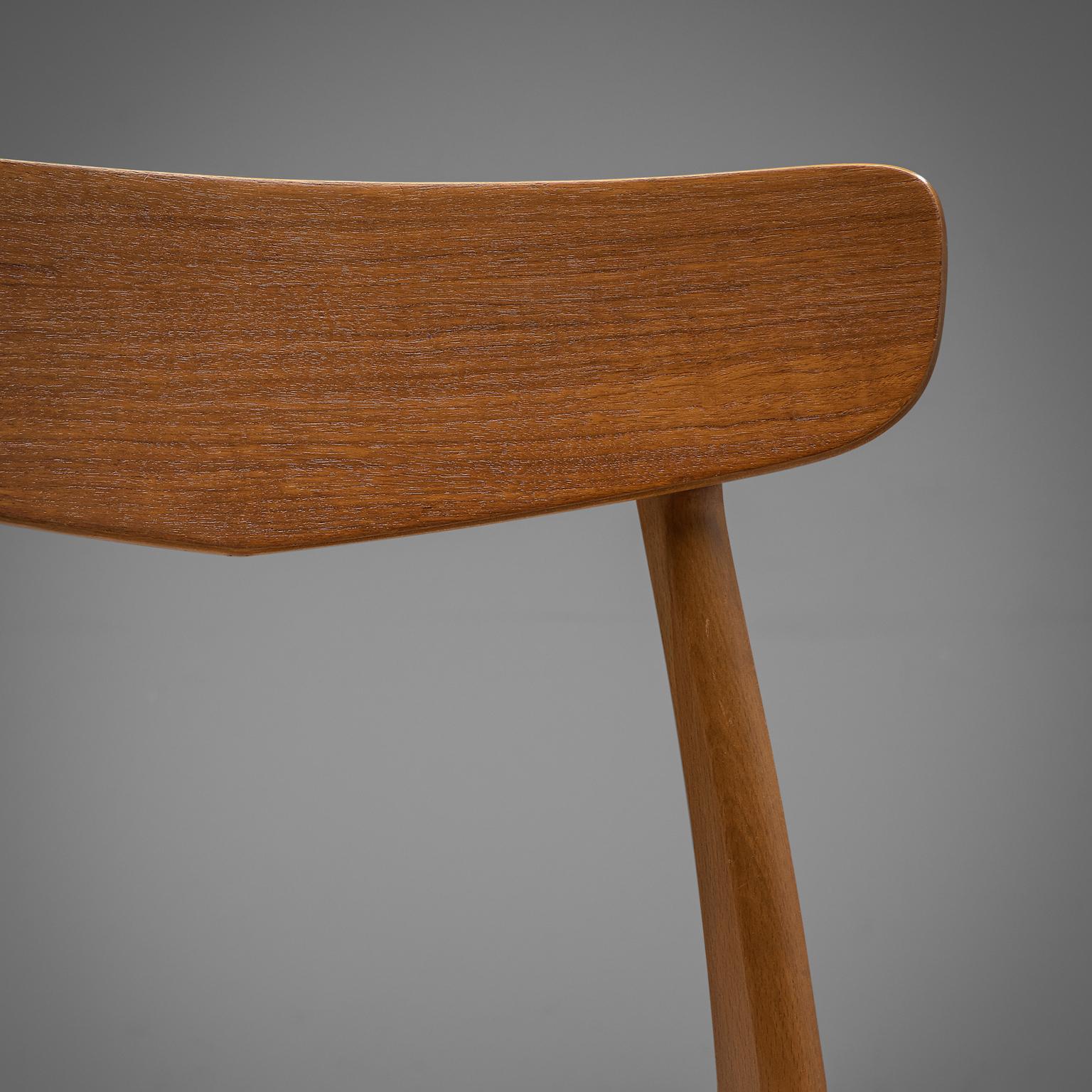 Danish Dining Chairs in Teak and Beige Striped Upholstery 1