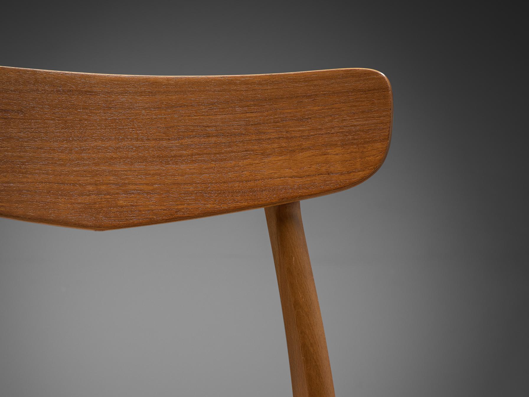 Danish Dining Chairs in Teak and Beige Striped Upholstery 1