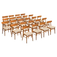 Danish Dining Chairs in Teak and Beige Striped Upholstery