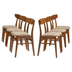 Danish Dining Chairs in Teak and Beige Striped Upholstery