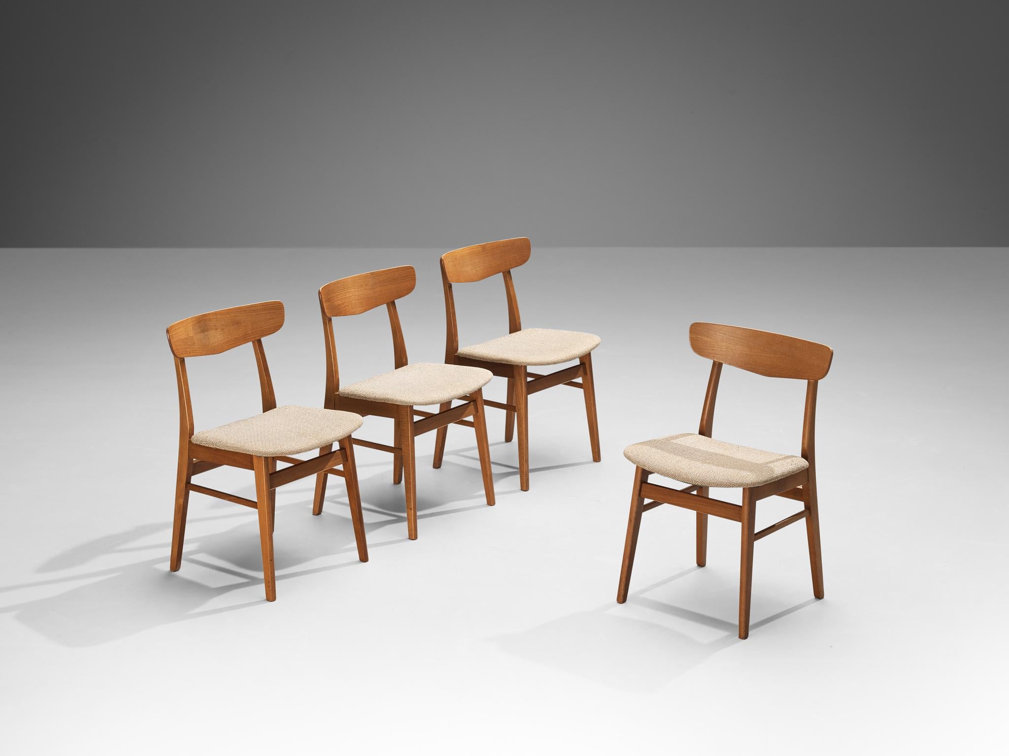 Scandinavian Modern Danish Dining Chairs in Teak and Beige Upholstery  For Sale