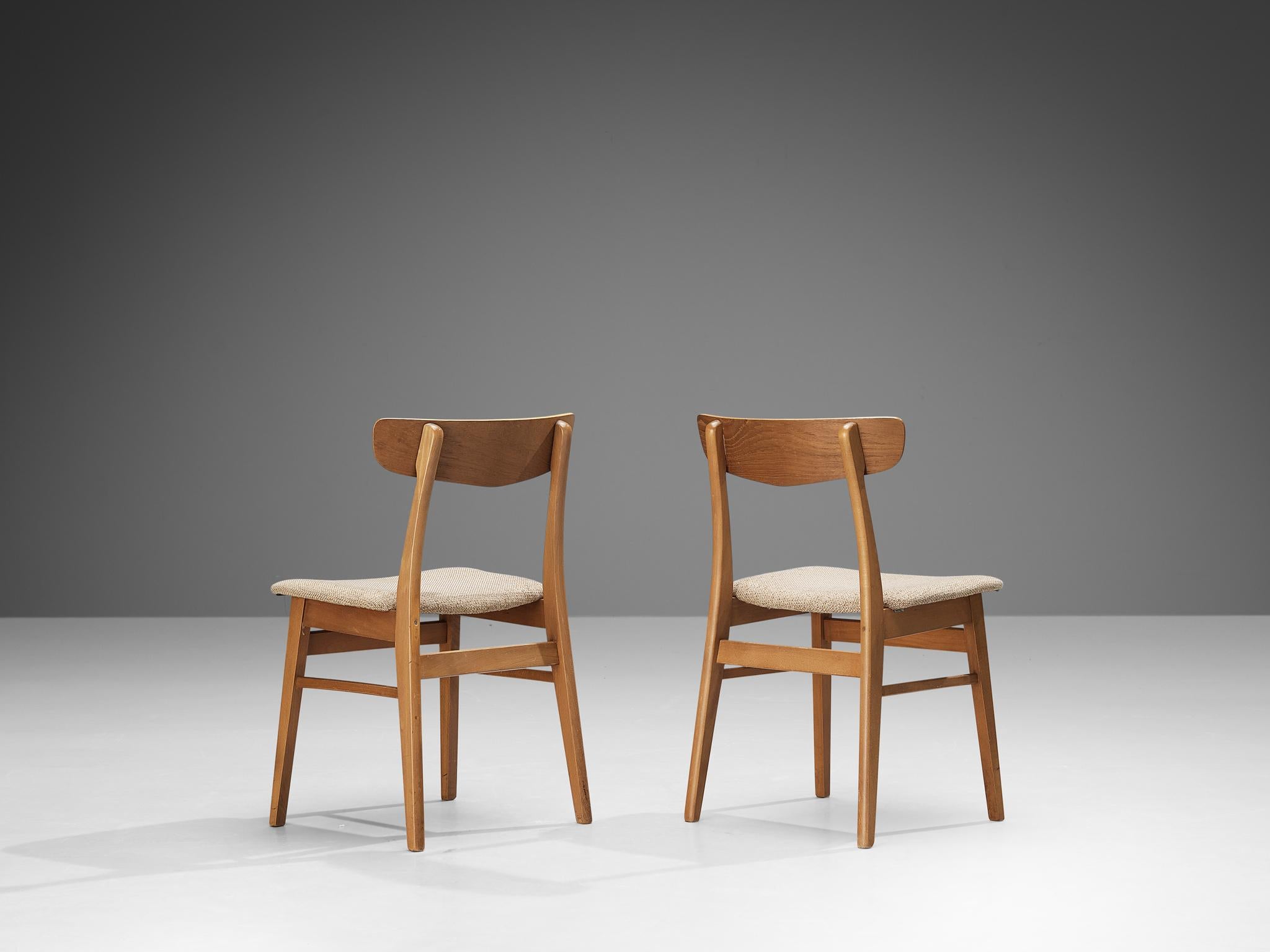 Mid-20th Century Danish Dining Chairs in Teak and Beige Upholstery  For Sale