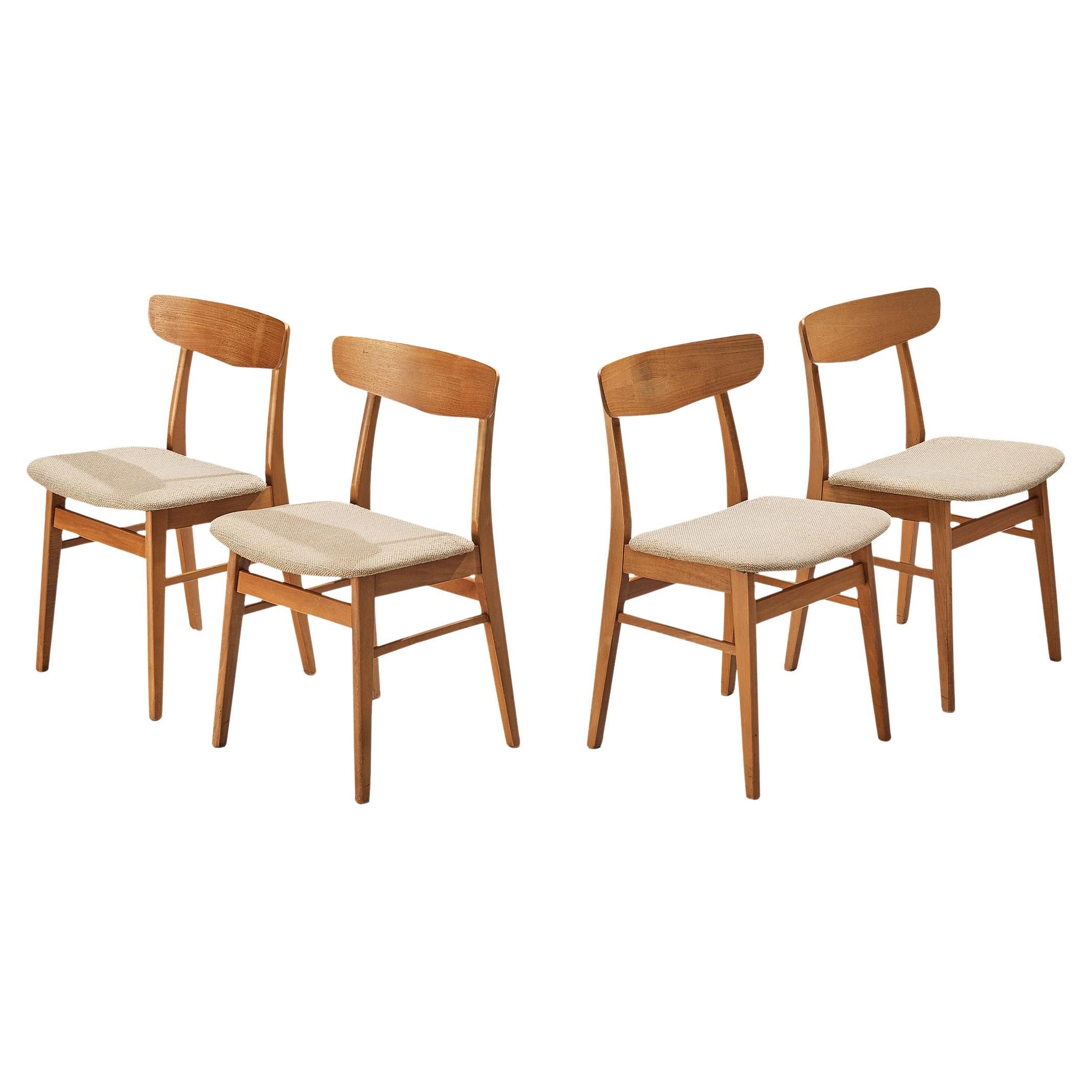 Danish Dining Chairs in Teak and Beige Upholstery  For Sale