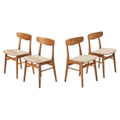 Retro Danish Dining Chairs in Teak and Beige Upholstery 