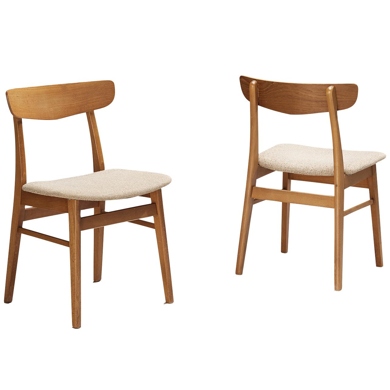 Danish Dining Chairs in Teak and Beige Upholstery  For Sale