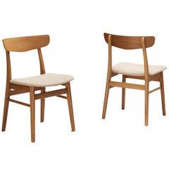 Vintage Danish Dining Chairs in Teak and Beige Upholstery 