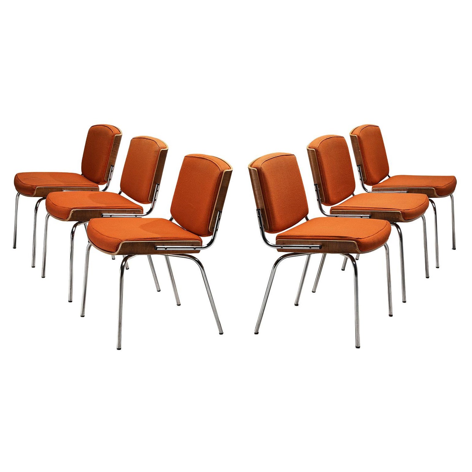 Danish Dining Chairs in Teak and Orange Upholstery For Sale