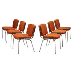 Sedie da pranzo danesi in teak e tappezzeria arancione