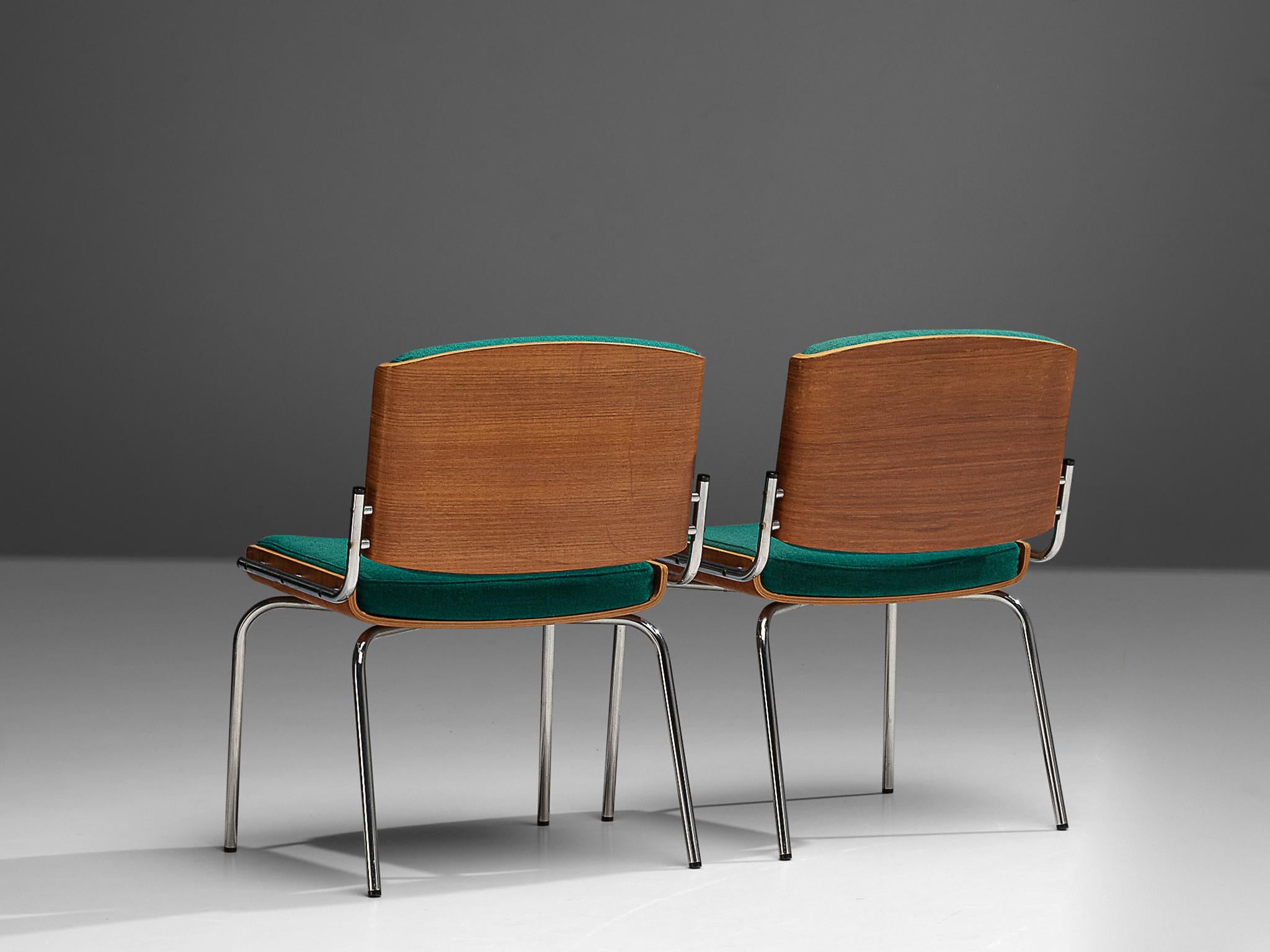 Danish Dining Chairs in Teak Plywood and Green Upholstery  In Good Condition For Sale In Waalwijk, NL