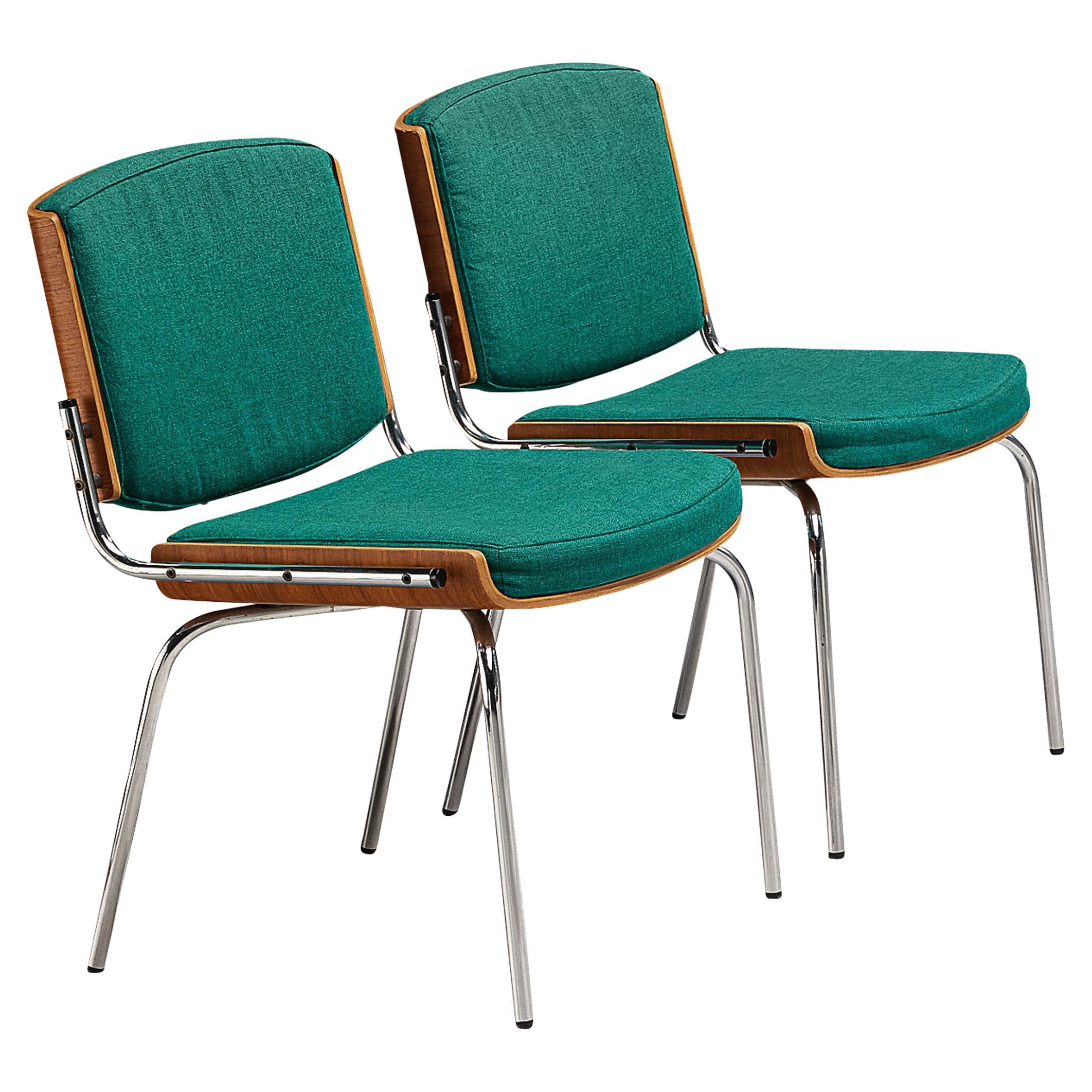 Danish Dining Chairs in Teak Plywood and Green Upholstery  For Sale