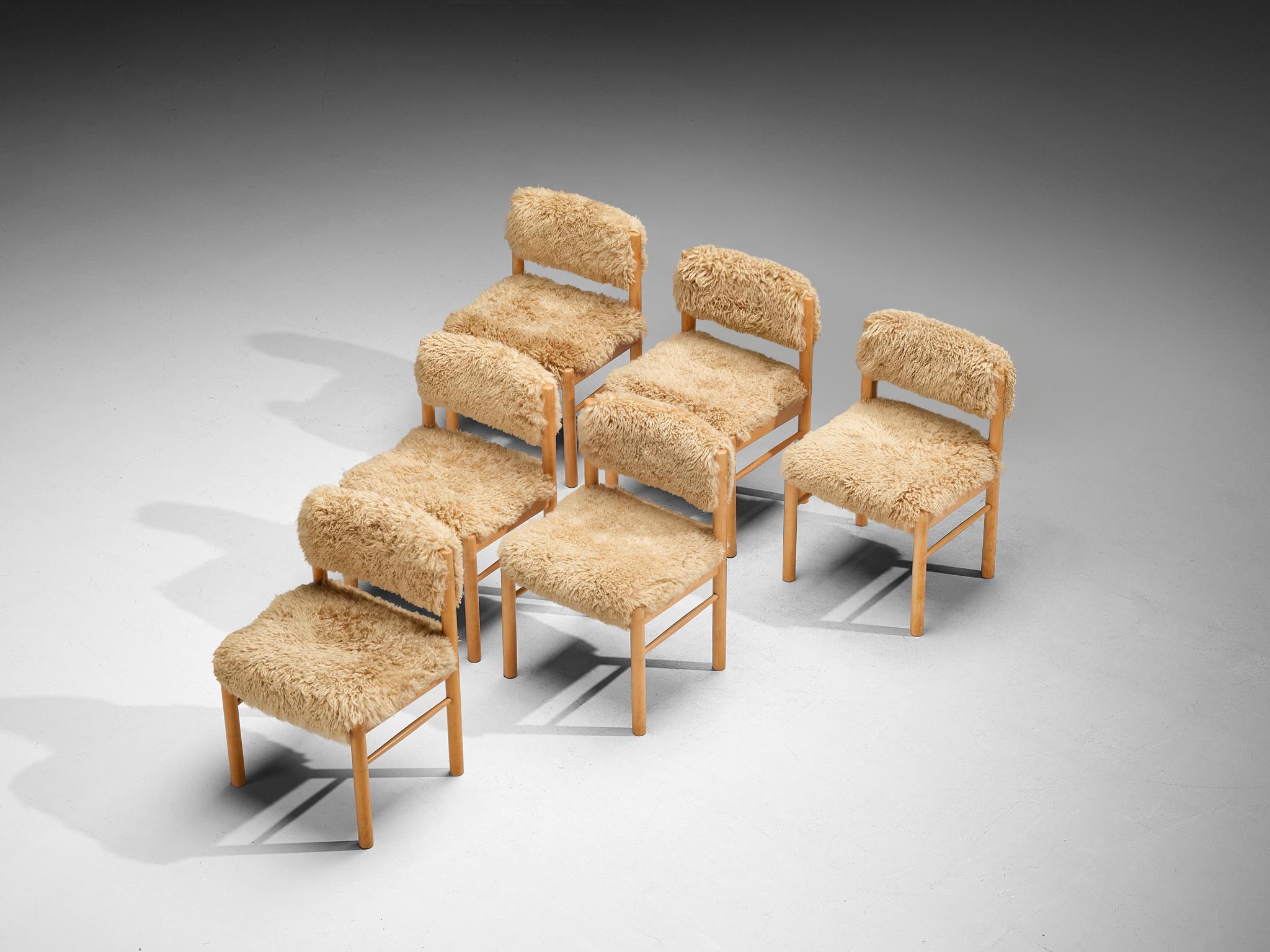 Danese Sedie da pranzo danesi in Wood e pelle di pecora in vendita