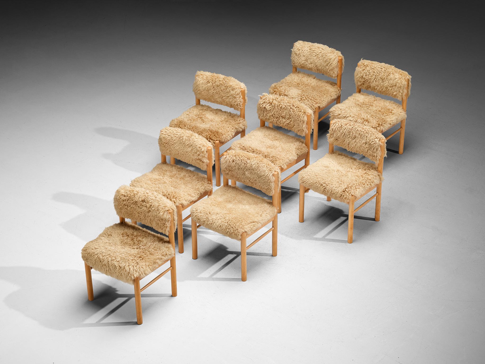 Sedie da pranzo danesi in Wood e pelle di pecora in vendita 2