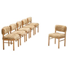 Danish Dining Chairs in Wood and Sheepskin