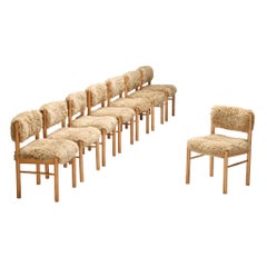 Danish Dining Chairs in Wood and Sheepskin