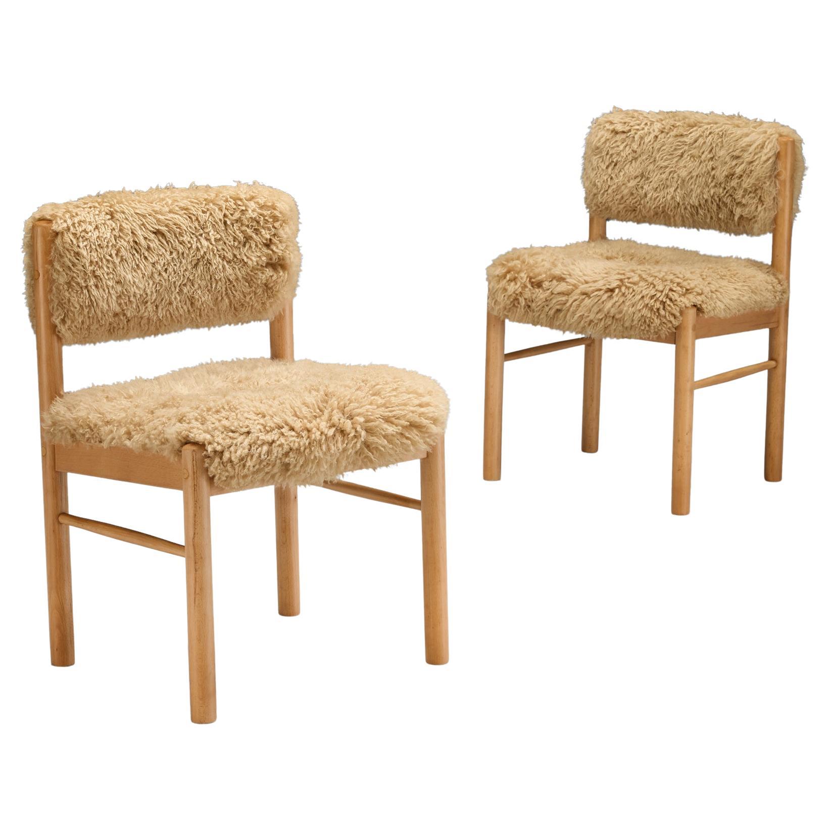 Sedie da pranzo danesi in Wood e pelle di pecora