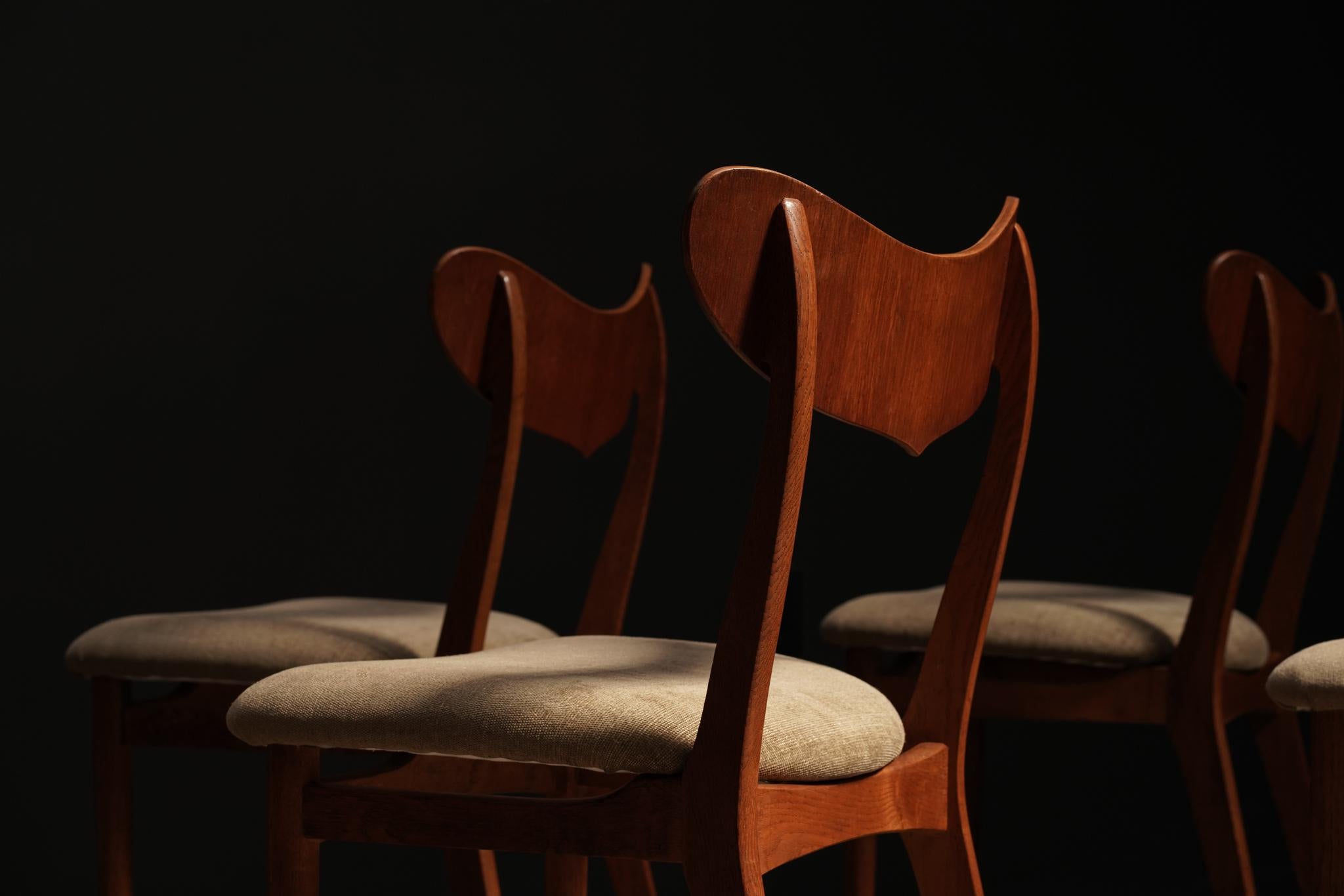Sedie da pranzo danesi, lino - Set di 6 in vendita 1