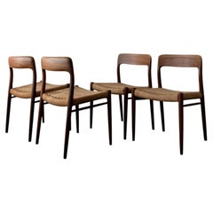 Danish Dining Chairs Model 75 by Niels O. Møller for J.L. Møllers 1960s Set of 4