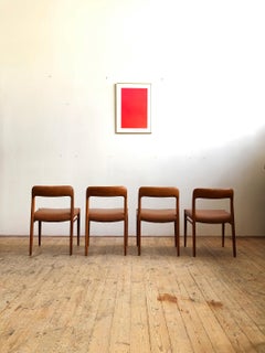Danish Dining Chairs, Model 75 by Niels O. Møller in Oak and Leather, Set of 4