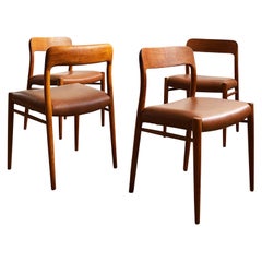 Danish Dining Chairs, Model 75 by Niels O. Møller in Oak and Leather, Set of 4
