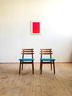 Danish Dining Chairs Model J48 by Poul Volther in Oak and Turquoise Fabric
