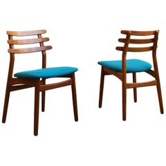 Danish Dining Chairs Model J48 by Poul Volther in Oak and Turquoise Fabric