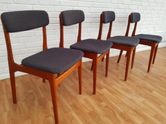 Danish Dining Chairs, Cotton, Teakwood, 1970s, Completely Restored