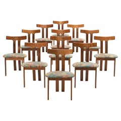 Set of 12 Danish Dining Chairs with Organic Wood Frames and Fabric Upholstery