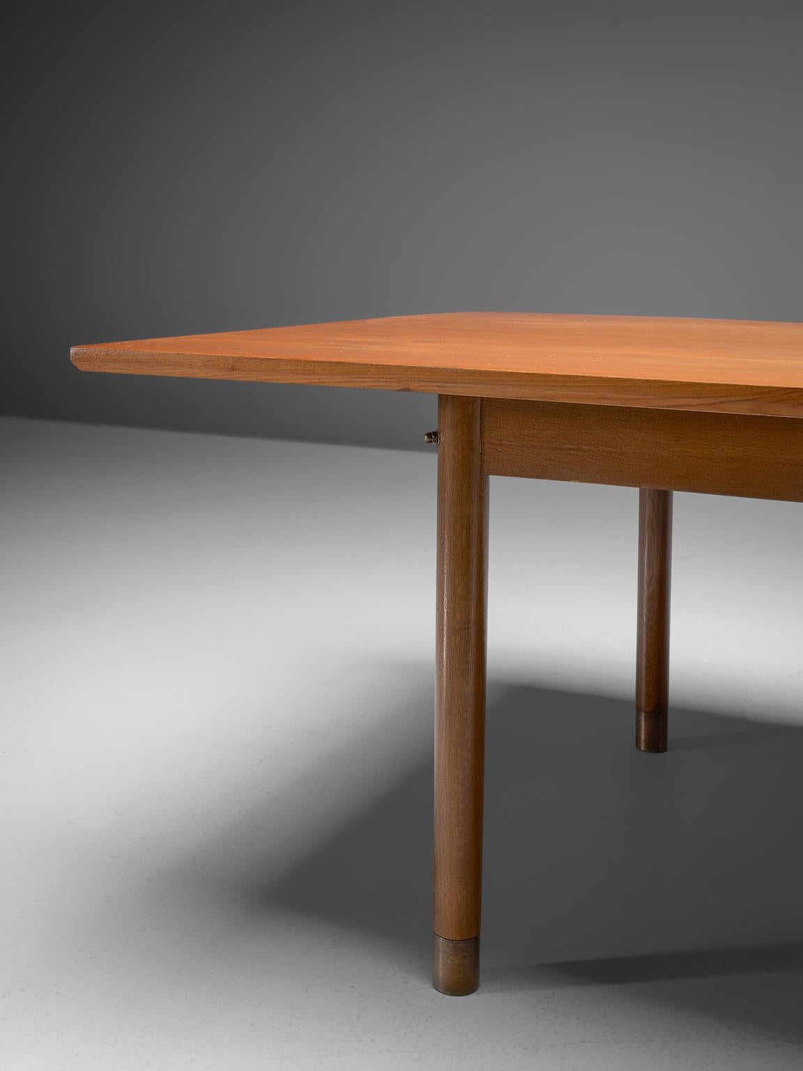 Scandinavian Modern Danish Dining or Conference Table in Teak and Brass