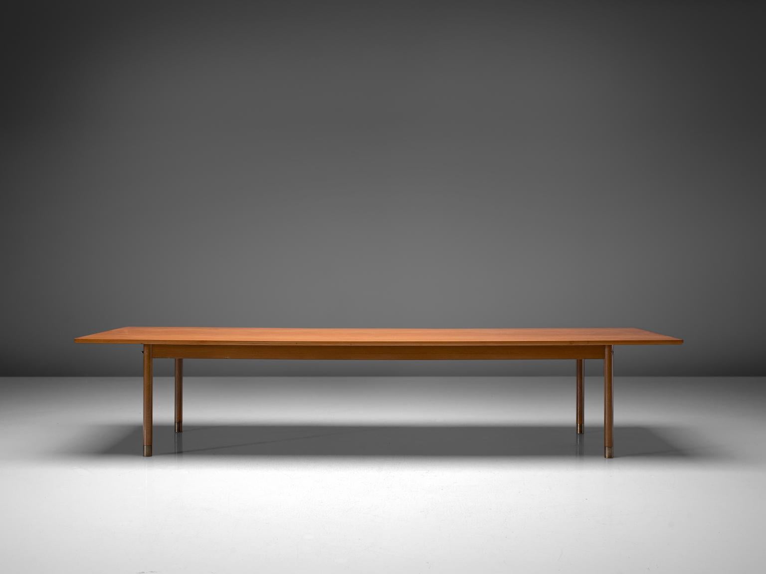 Mid-20th Century Danish Dining or Conference Table in Teak and Brass