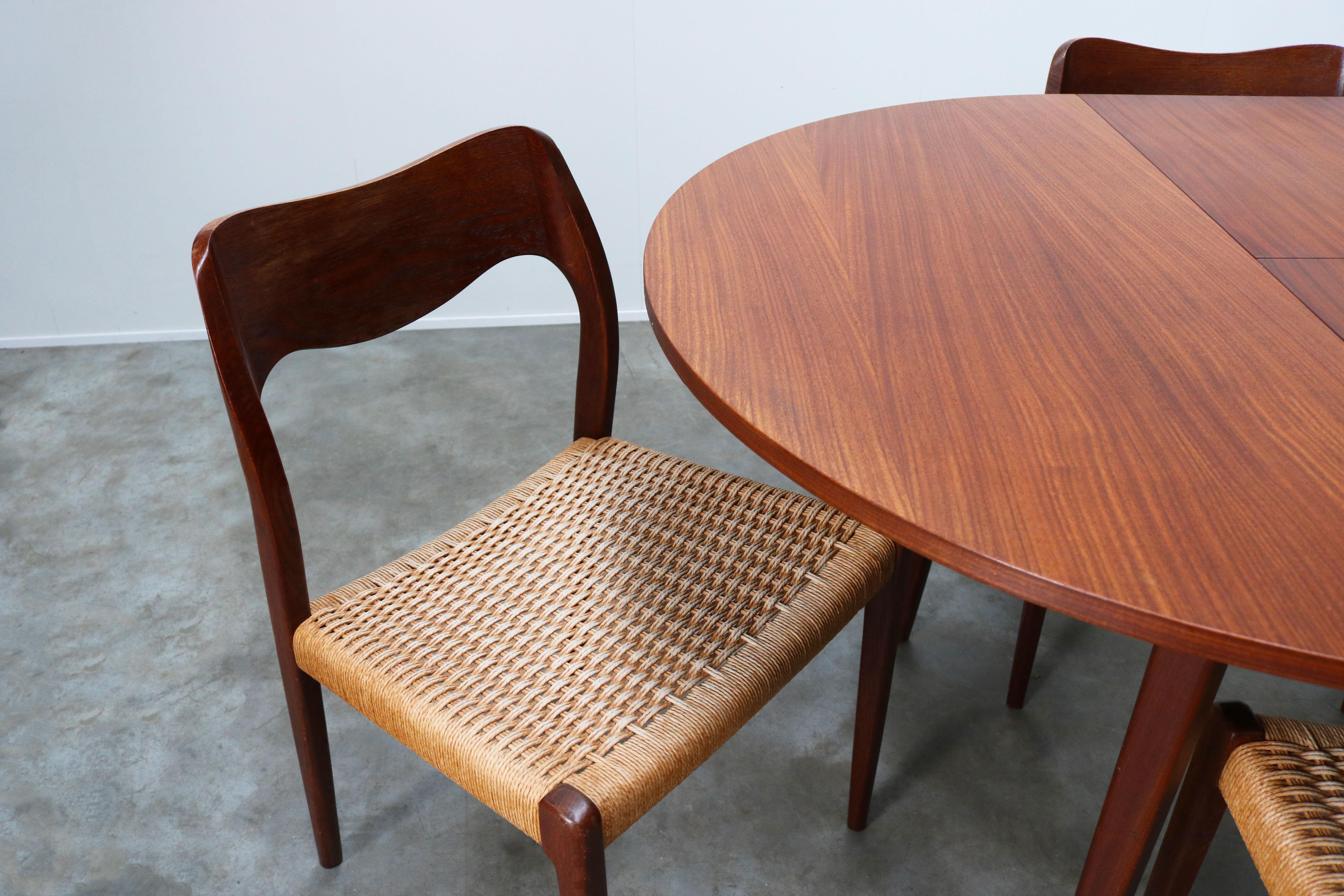 Danish Dining Room Set by Niels Otto Moller Model 76 Chairs Papercord Teak 1950s 4