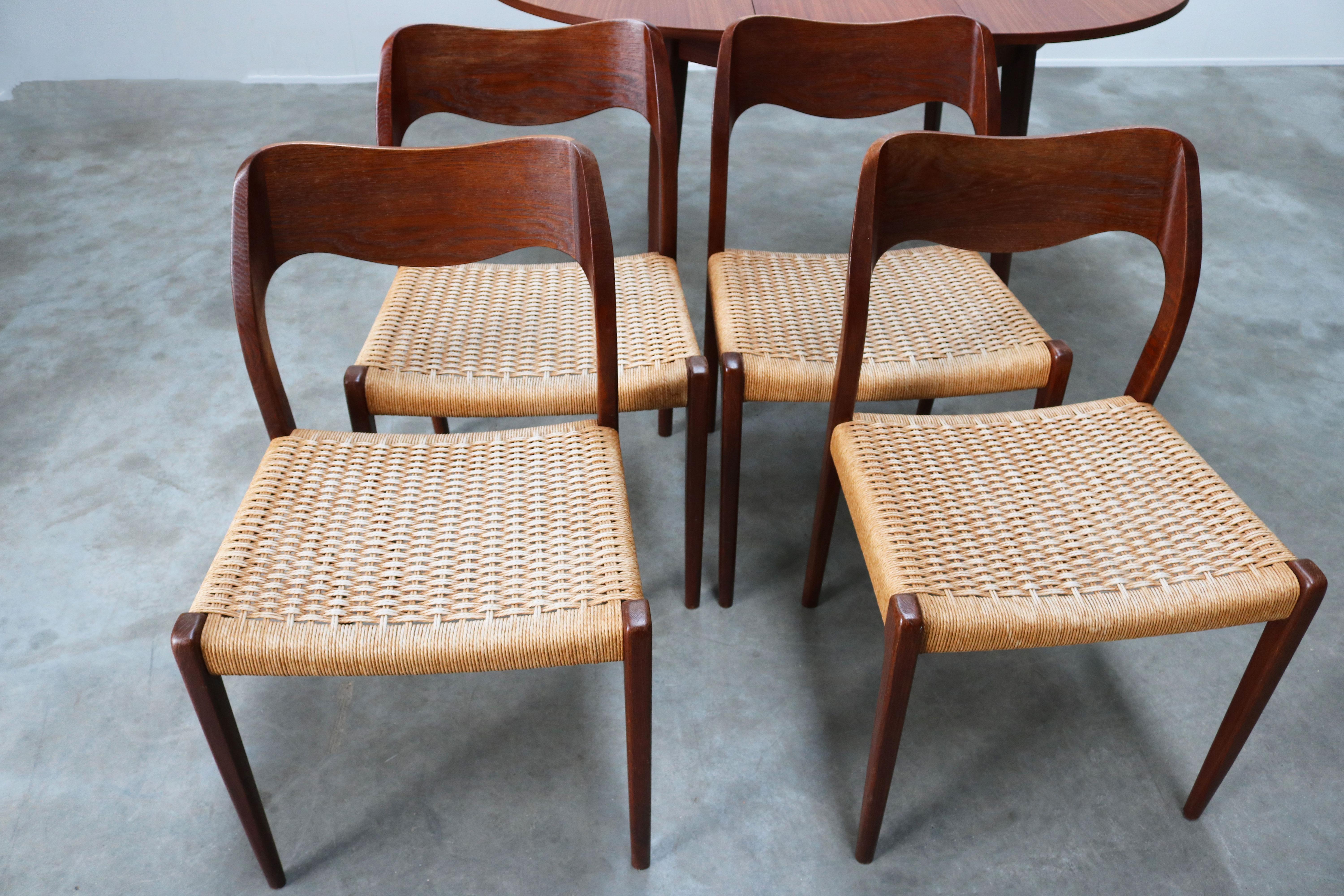 Danish Dining Room Set by Niels Otto Moller Model 76 Chairs Papercord Teak 1950s 6