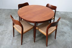 Danish Dining Room Set by Niels Otto Moller Model 76 Chairs Papercord Teak 1950s