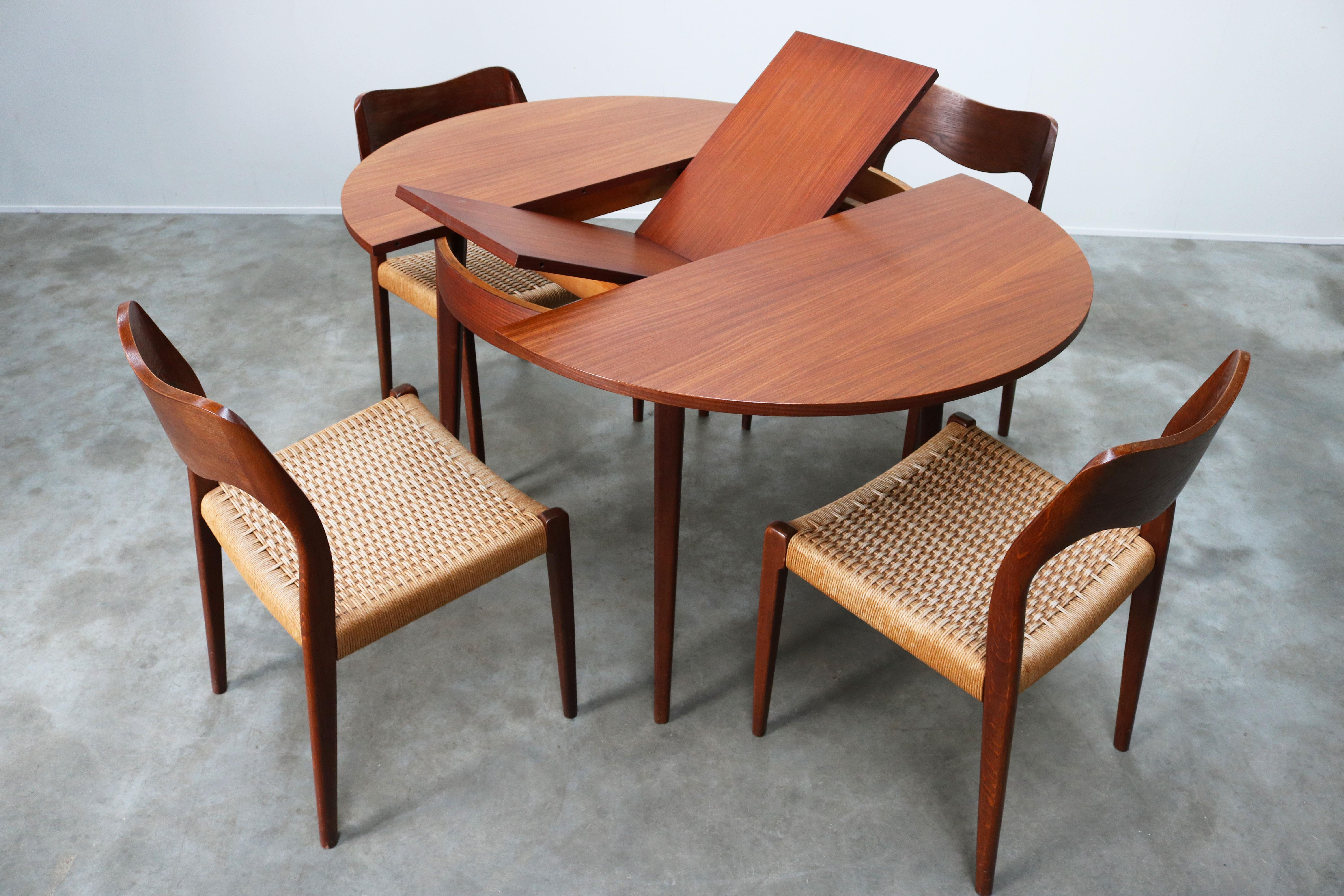 Mid-20th Century Danish Dining Room Set by Niels Otto Moller Model 76 Chairs Papercord Teak 1950s