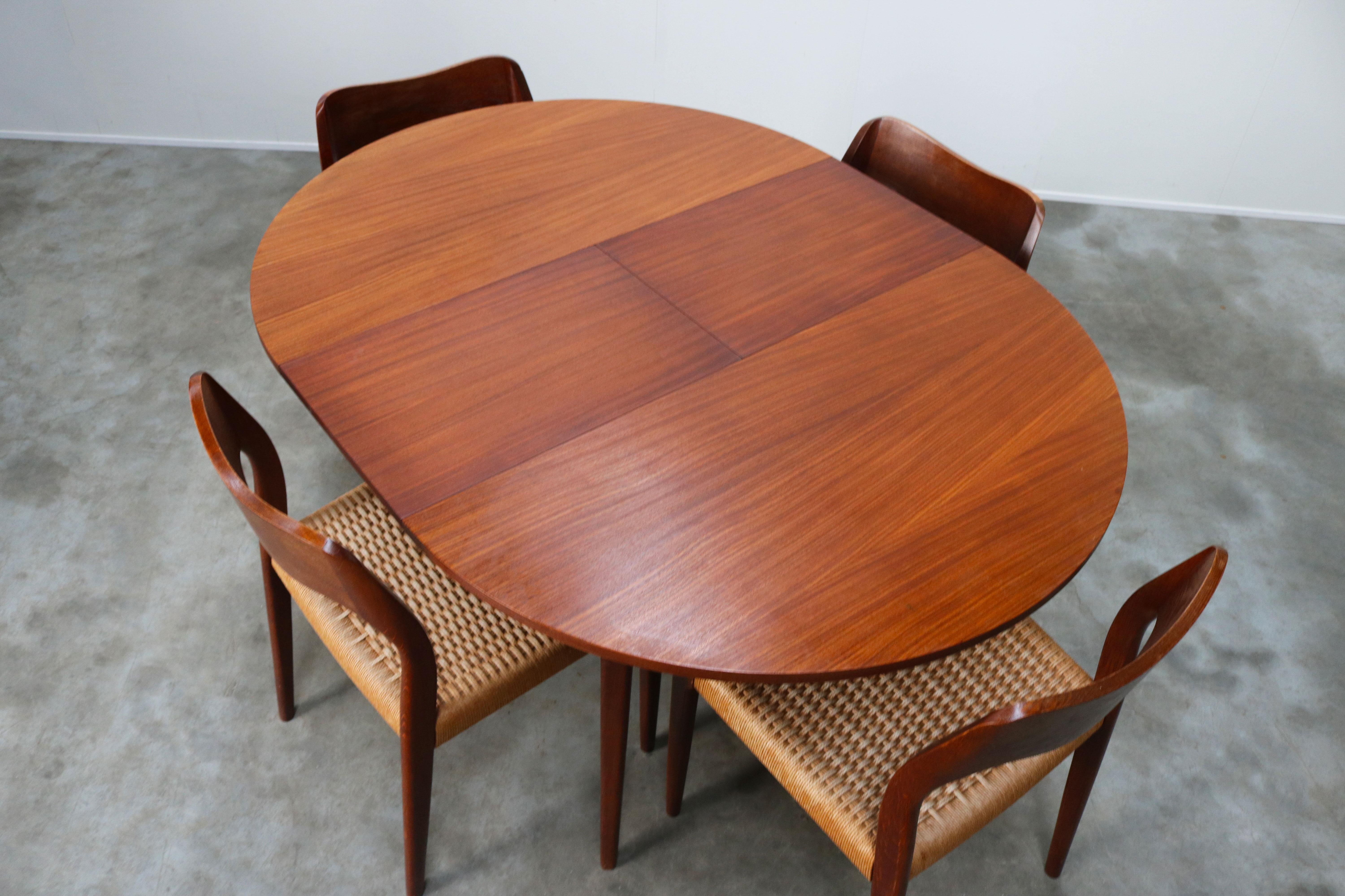 Danish Dining Room Set by Niels Otto Moller Model 76 Chairs Papercord Teak 1950s 2